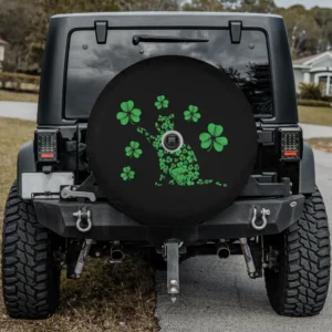 Clover cat silhouette shamrock Irish spare tire cover with backup camera hole for SUV