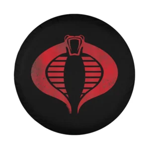 Cobra logo G.I. Joe distressed red graphic on black spare tire cover design