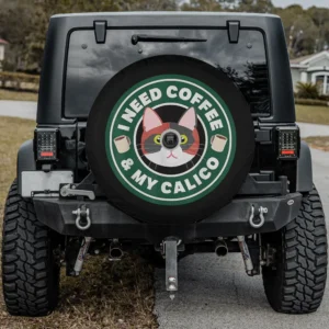 Coffee cups calico cat cartoon spare tire cover with backup camera hole for Jeep Wrangler
