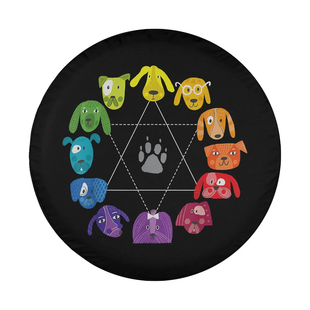 Art teacher color wheel dog faces paw print design for spare tire cover