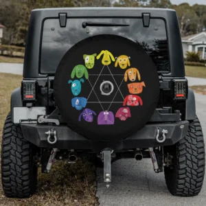Color wheel dog faces paw print spare tire cover with backup camera hole for Jeep