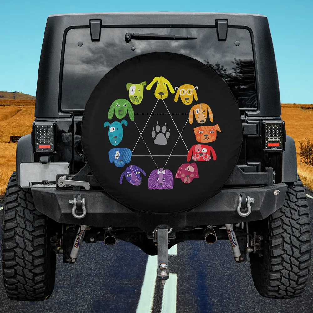 Color Wheel Dog Faces Paw Print Spare Tire Cover No Camera Hole
