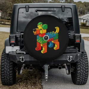 colorful building blocks dog master builder spare tire cover with backup camera hole for SUV