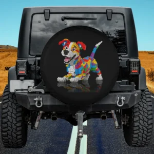 Colorful Building Blocks Sculpture Dog Spare Tire Cover No Camera Hole