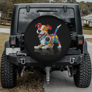 Colorful building blocks dog sculpture spare tire cover with camera hole option