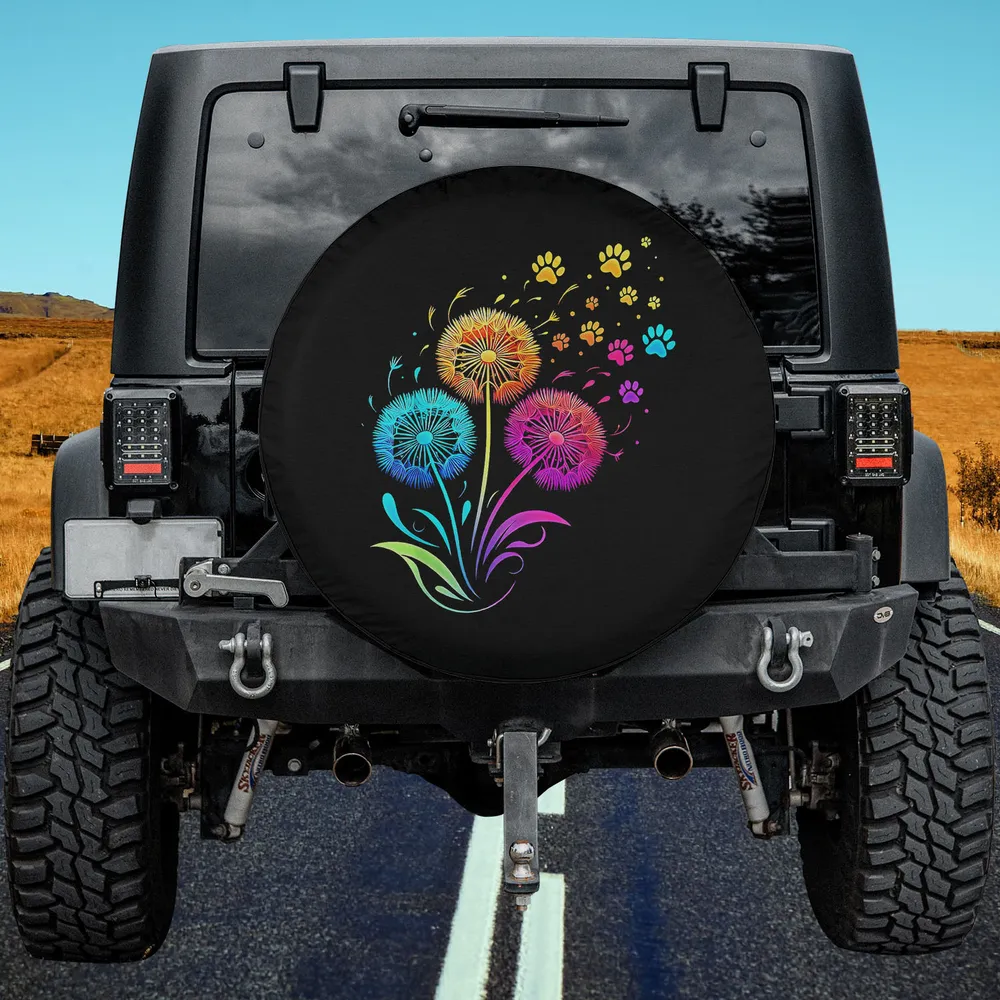 Colorful Dandelion Flowers Dog Paw Spare Tire Cover No Camera Hole