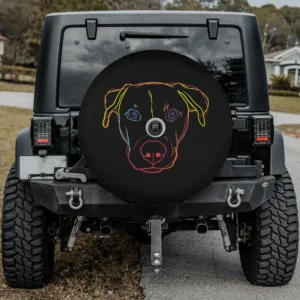 Black Mouth Cur dog spare tire cover with neon lines and camera hole