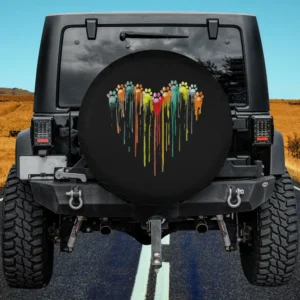 colorful dog paw heart watercolor drips spare tire cover no camera hole