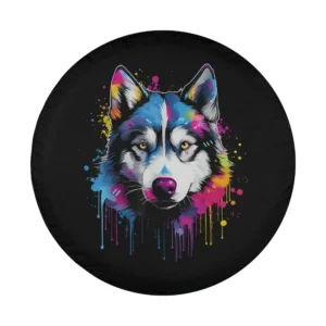Pop art colorful dripping paint Siberian Husky dog face artwork