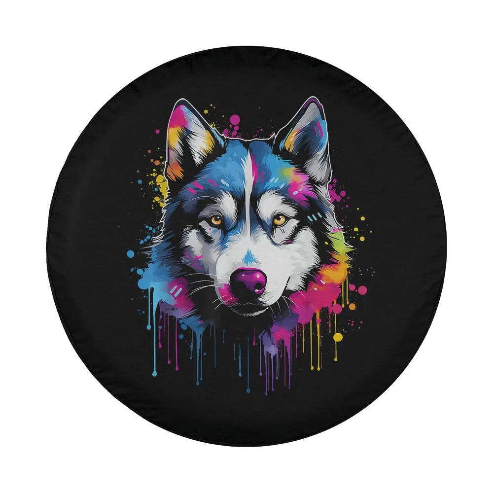 Pop art colorful dripping paint Siberian Husky dog face artwork