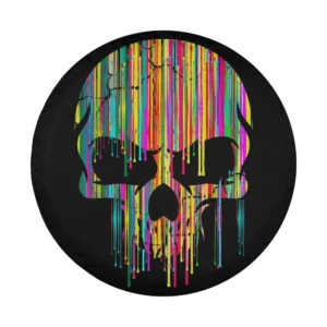 colorful dripping skull neon paint halloween spare tire cover design only