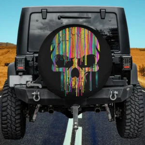 colorful dripping skull neon paint halloween spare tire cover no camera hole