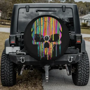 colorful dripping skull neon paint halloween spare tire cover with camera hole