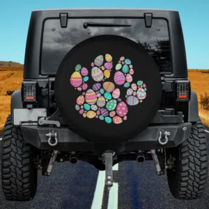 Colorful Easter Eggs Dog Paw Cat Paw Spare Tire Cover No Camera Hole