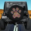 Colorful egg mosaic dog paw Easter Christian spare tire cover with no camera hole