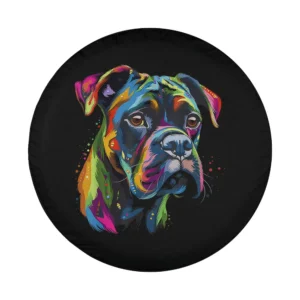 colorful face boxer dog art black spare tire cover design only