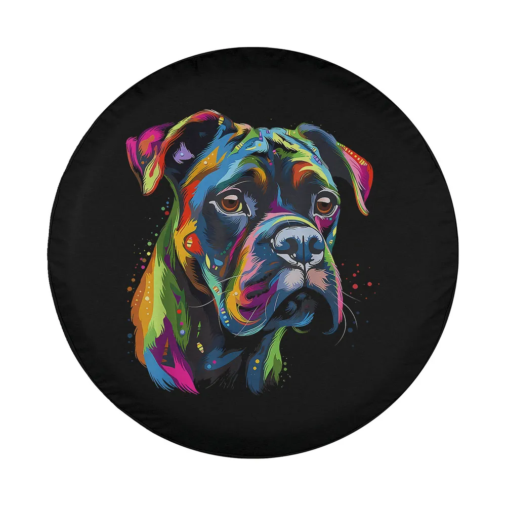 colorful face boxer dog art black spare tire cover design only