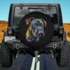 colorful face boxer dog art black spare tire cover no camera hole