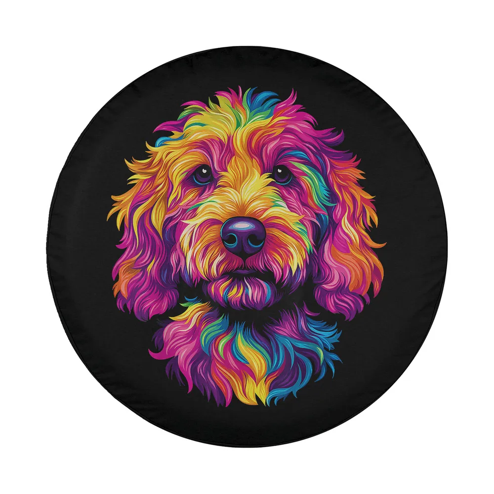 Colorful Goldendoodle face rainbow dog lover design for spare tire cover