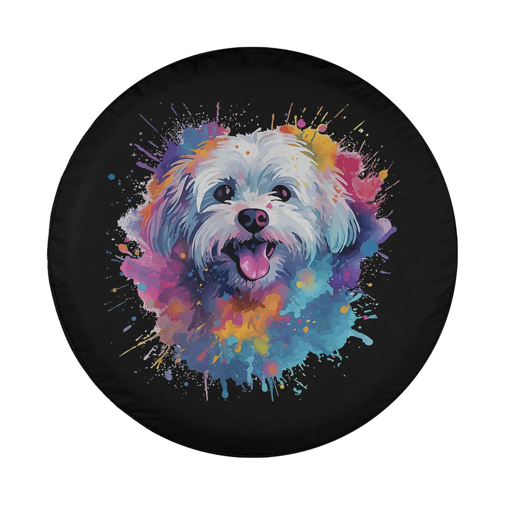 Colorful splash art Maltese dog paint splatter spare tire cover design only