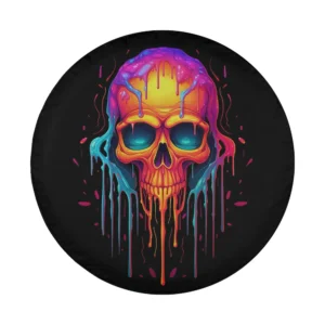 Colorful melting skull paint drip skeleton head Halloween design for spare tire cover