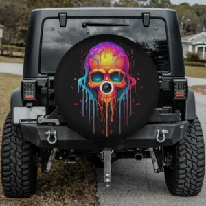 Colorful melting skull paint drip skeleton head spare tire cover with backup camera hole for Jeep Wrangler