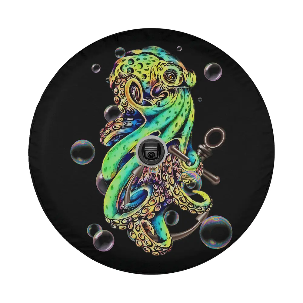 Artistic colorful octopus bubbles anchor design for spare tire cover