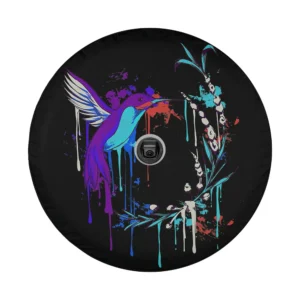 colorful paint drip hummingbird floral wreath spare tire cover design only
