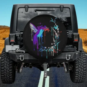 colorful paint drip hummingbird floral wreath spare tire cover no camera hole