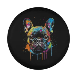 French Bulldog portrait with colorful paint splash for dog lover tire cover