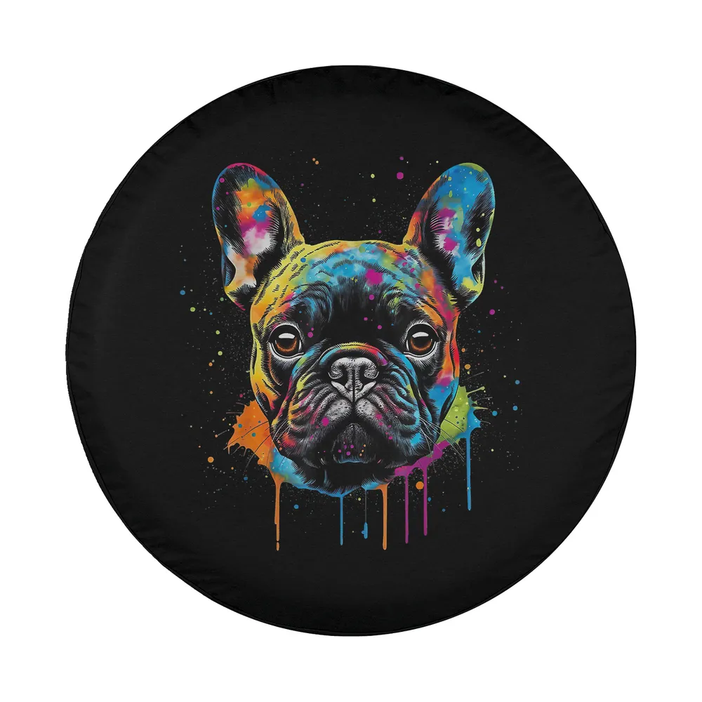 French Bulldog portrait with colorful paint splash for dog lover tire cover