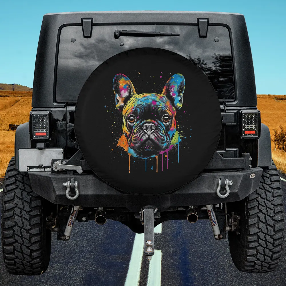 Colorful paint splash French Bulldog dog lover spare tire cover on Jeep