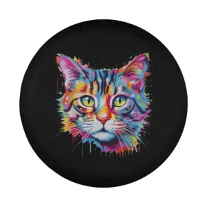 colorful pop art cat head paint splatter design for spare tire cover