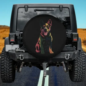 colorful pop-art dog portrait illustration spare tire cover no camera hole