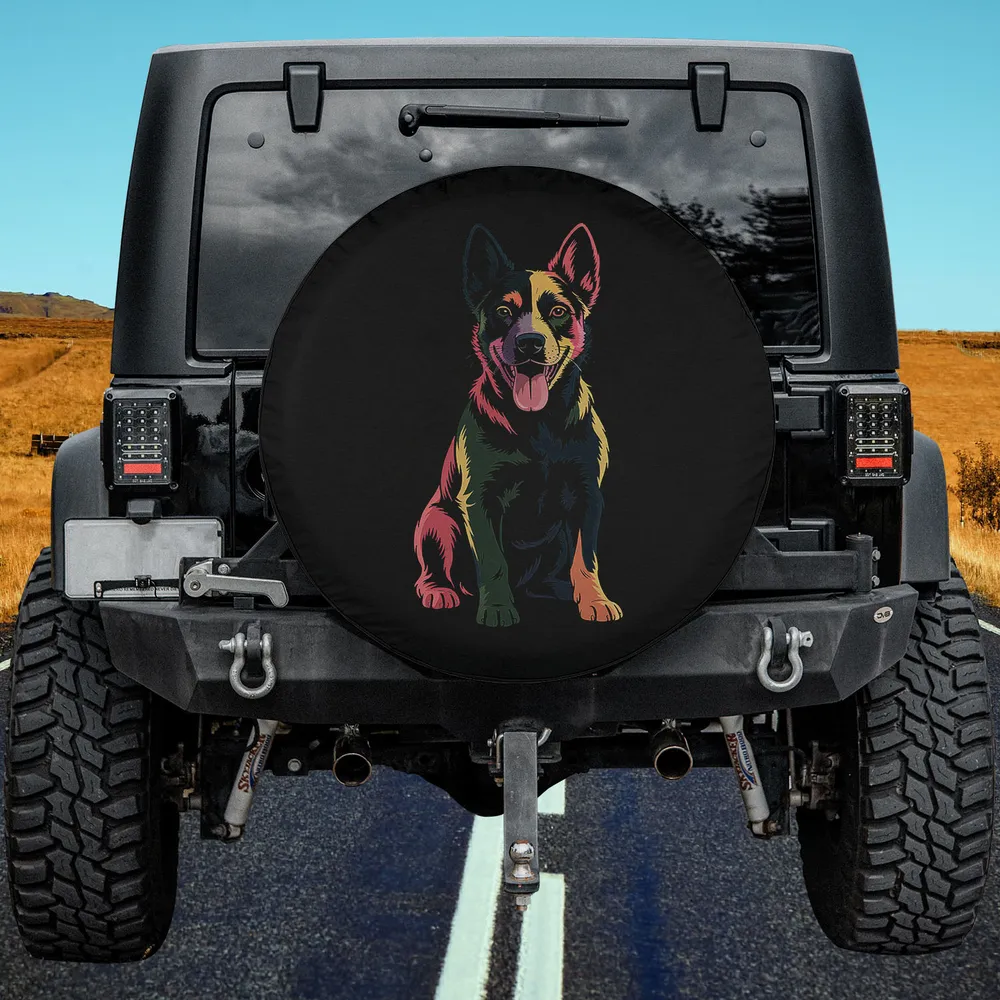 colorful pop-art dog portrait illustration spare tire cover no camera hole