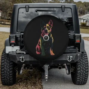 colorful pop-art dog portrait illustration spare tire cover with camera hole