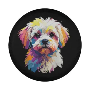 Vivid pop art illustration of a funny Maltese dog on black background