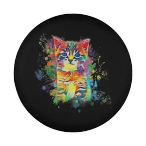 Colorful retro watercolor kitty paint splash cat design for spare tire cover