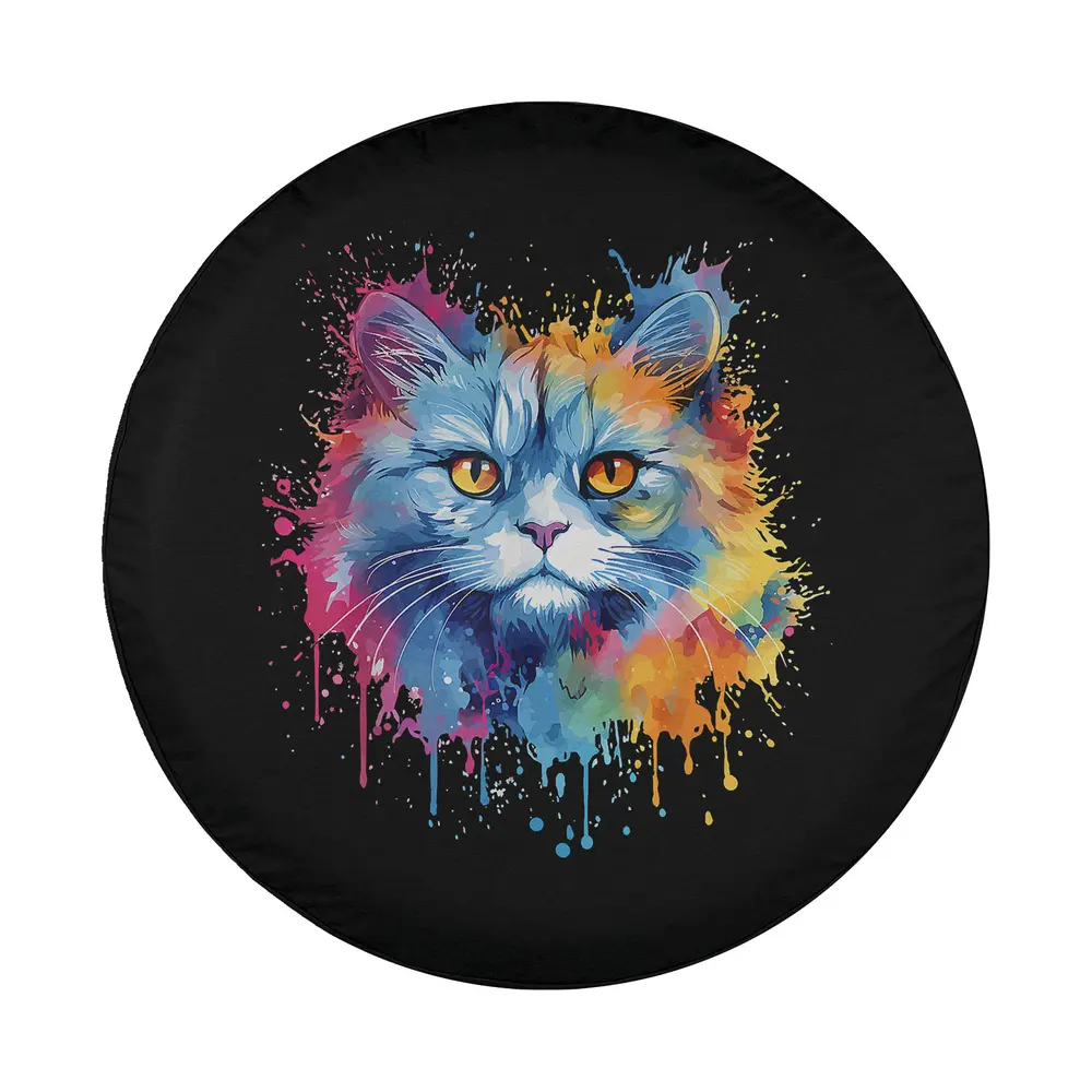 Colorful Splash Art Selkirk Rex Cat Face Spare Tire Cover for Jeep SUV RV - Image 3