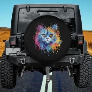 Colorful Splash Art Selkirk Rex Cat Face Spare Tire Cover No Camera Hole