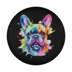 Colorful splash art French Bulldog portrait design for spare tire cover