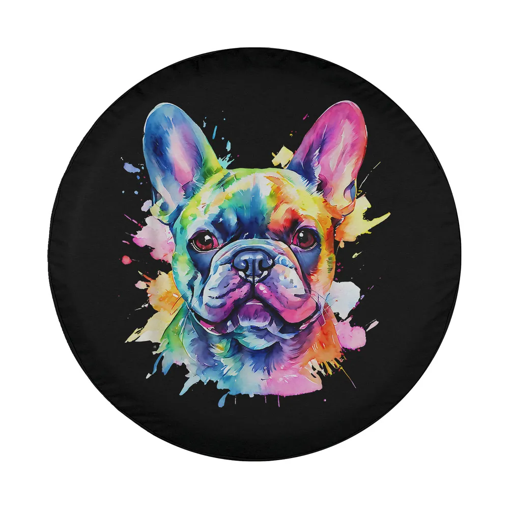 Colorful splash art French Bulldog portrait design for spare tire cover