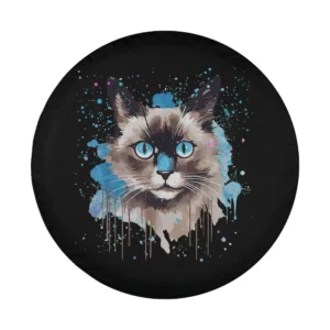 Watercolor splash art snowshoe cat face design for spare tire cover