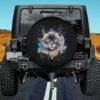 Colorful splash art blue eyes snowshoe cat face spare tire cover no camera hole
