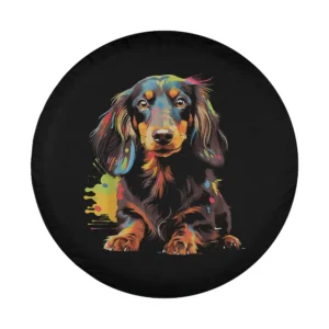 Watercolor splash long hair dachshund puppy dog art for spare tire cover