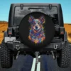 Colorful Splatter Blue Heeler Portrait Dog Spare Tire Cover No Camera Hole