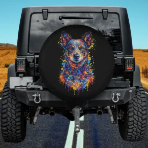 Colorful Splatter Blue Heeler Portrait Dog Spare Tire Cover No Camera Hole