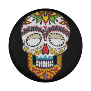 Close-up of colorful sugar skull Day Of The Dead design on spare tire cover