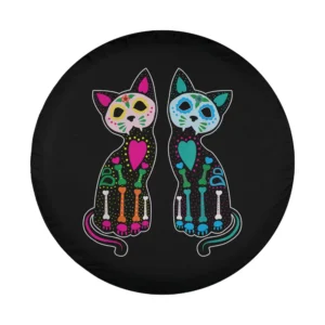 Day of the Dead sugar skull skeleton cats design for spare tire cover