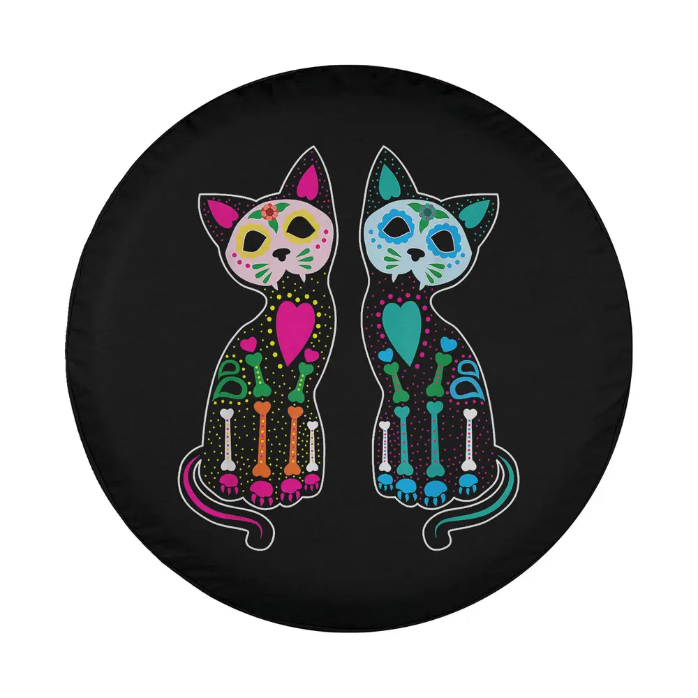 Day of the Dead sugar skull skeleton cats design for spare tire cover